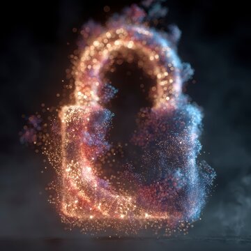 Vibrant Digital Security Symbol with Glittering Particles and Lights