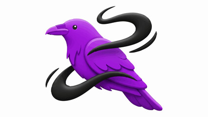 A stylized purple bird with swirling black wisps emanates from its body