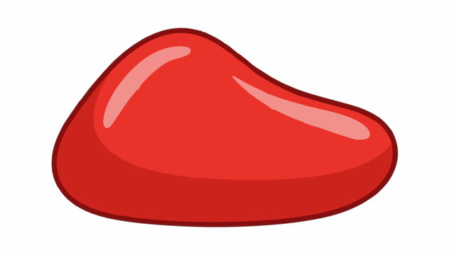 A smooth, glossy, bean-shaped red candy or gummy with highlights