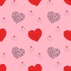 Valentine Heart and Rings Seamless Pattern Soft Pink