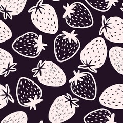 Black White Strawberry Valentine Seamless Pattern Background