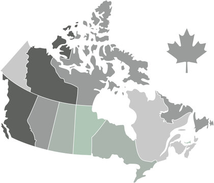 canada map with colours in maple leaf