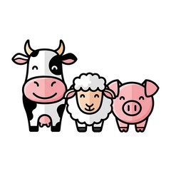 Fototapeta premium Smiling farm animals standing together.
