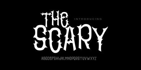 TheScary Font, Spooky horror display font inspired by Halloween style. Perfect for scary posters, titles, games, and themed designs.vector illustration