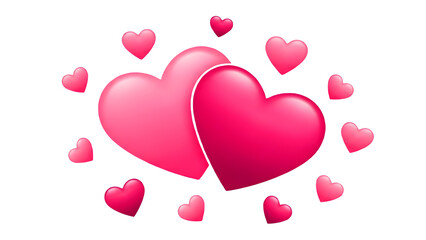 Beautiful pink hearts floating together in a romantic celebration of love and affection on a white background