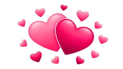 Beautiful pink hearts floating together in a romantic celebration of love and affection on a white background