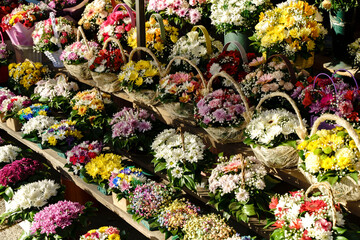 Street Flower Market Stall with Assorted Bouquets