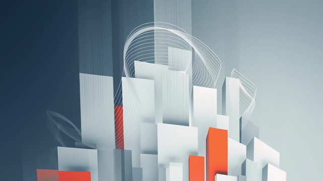 Digital competitive advantage concept, abstract upward structures formed by data flows, clean minimal composition, modern corporate color palette, spacious layout