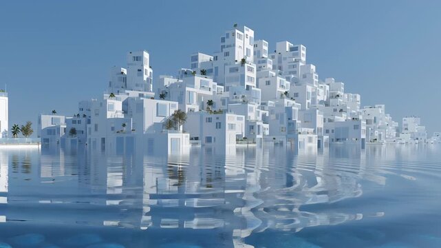 Future smart city resilience concept, sustainable urban systems, flood resistant architecture, uncluttered composition, climate resilient