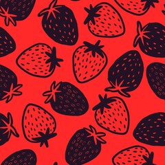 Valentine Strawberry Seamless Pattern Red and Black
