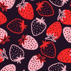 Valentine Strawberry Seamless Pattern Dark Background