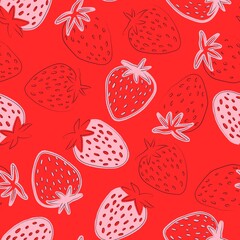 Valentine Strawberry Seamless Pattern Red Background