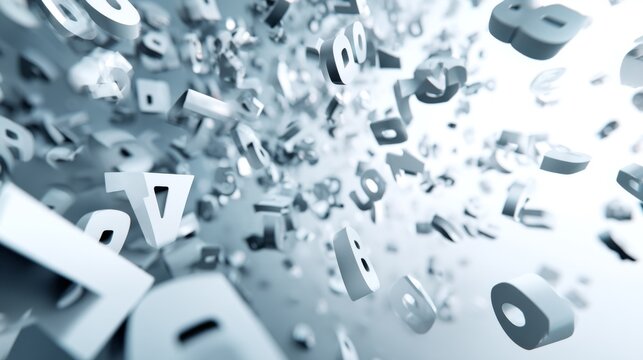 Abstract background with floating three-dimensional numbers in motion, creating a sense of depth and dynamic visual energy in a pale color palette - Powered by Adobe