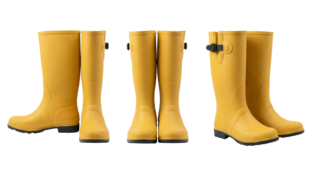Yellow Rubber Boots Collection - Front, Side, and Angle Views