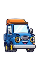 Naklejka premium Smiling cartoon blue delivery truck vehicle.