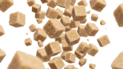 Brown Sugar Cubes Falling and Floating in Mid-Air