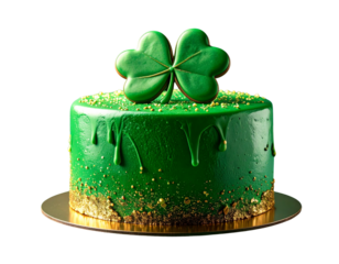Green shamrock leaf shaped st Patrick's day cake top view on an isolated background 