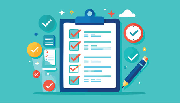 vector Clipboard Checklist with Checkmarks and Stationery - Powered by Adobe