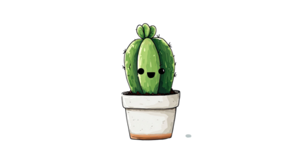 Cute smiling cactus character in ceramic pot kawaii plant cartoon illustration minimal style isolated on white background