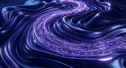 Vibrant purple waves with glowing lights in a dynamic abstract design