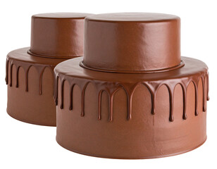 Mouth-watering 3-tier dark chocolate dripping tall cake on an isolated background