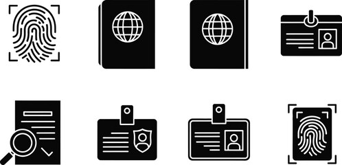 Simple line icon collection of driver licences ID cards and identification documents in monochrome style for use in apps websites printable templates and forms