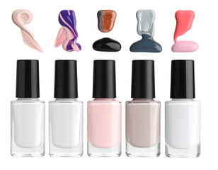 Nail polish bottle mockup isolated on transparent background, Set of