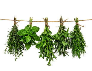 Organic herbs plant hanging with rope isolated on transparent background. PNG , se of 