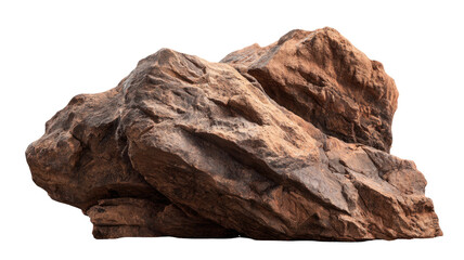 Large natural brown rock formation with rough surface detailed stone texture geological object isolated on white background