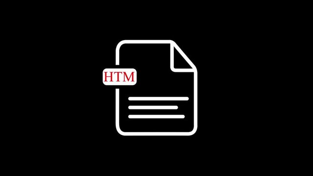 White HTM file icon with text label on black background.with video animation.