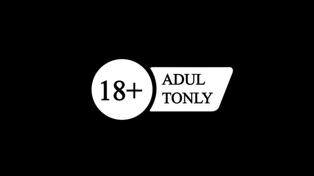 Cyan circle with 18+ and cyan banner with ADULTONLY text , on a black background with 4k video animation.