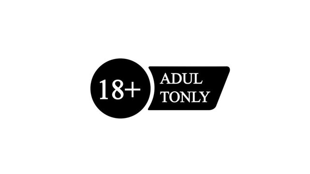 Cyan circle with 18+ and cyan banner with ADULTONLY text , on a white background with 4k video animation.
