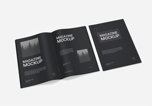 A4 Open Magazine Book Mockup with Cover &ndash; Editable PSD Layout