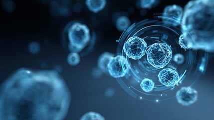 futuristic AI medical interface hologram, abstract molecular visualization, blue cyan glow, clean high tech background,