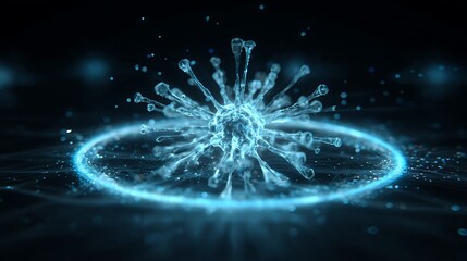 nanotechnology medical interface hologram, abstract particle system, futuristic pharmaceutical background