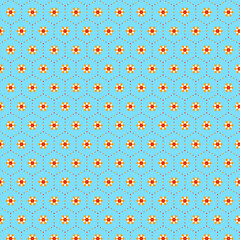 Simple hexagonal geometric grid with small polka dots and floral motifs Retro style ornament, pattern, background