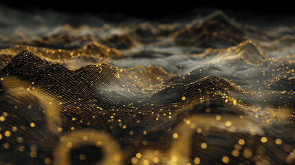 Golden network landscape 3d rendered