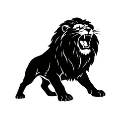 Obraz premium illustration of lion, roaring lion illustration in black and white vector style