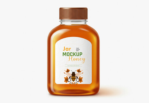 Realistic Honey Jar Bottle Mockup with Editable Blank Label Packaging