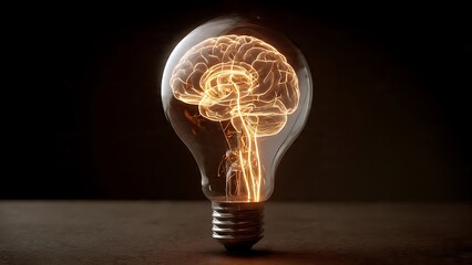 Creative Idea Generation Concept with Brain Inside Light Bulb.