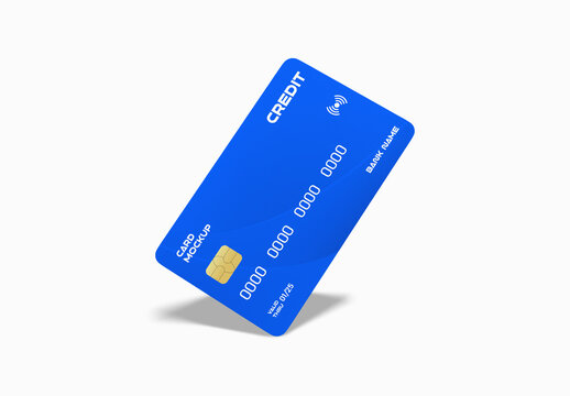 Modern Blue Credit Card Mockup Isolated on White Background