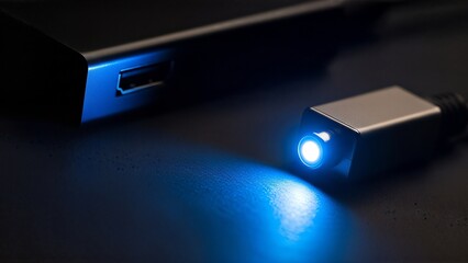 A small portable USB LED light illuminates a dark surface.