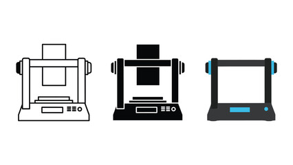 Three different 3d printer icons in various colors and designs