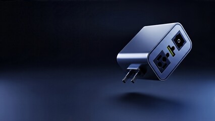 Sleek fast charging adapter with USBC and USBA ports on a dark background.