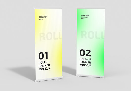 Realistic Roll-Up Banner Mockup Set