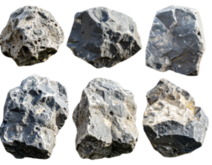 Set of asteroid rocks isolated on a transparent background 