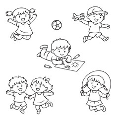 Vector illustration of cheerful kids engaging in various activities.  Ideal for educational and playful themes.