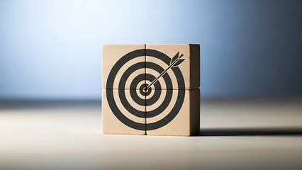 Wooden blocks with target and arrow symbol on light surface dartboard bullseye