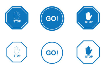 Fototapeta premium Red stop sign with hand gesture and green go sign icon from TEE.ai, representing decision, permission, and rules.