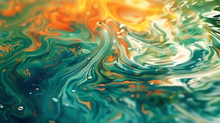 Vibrant swirling patterns of orange and green hues abstract art